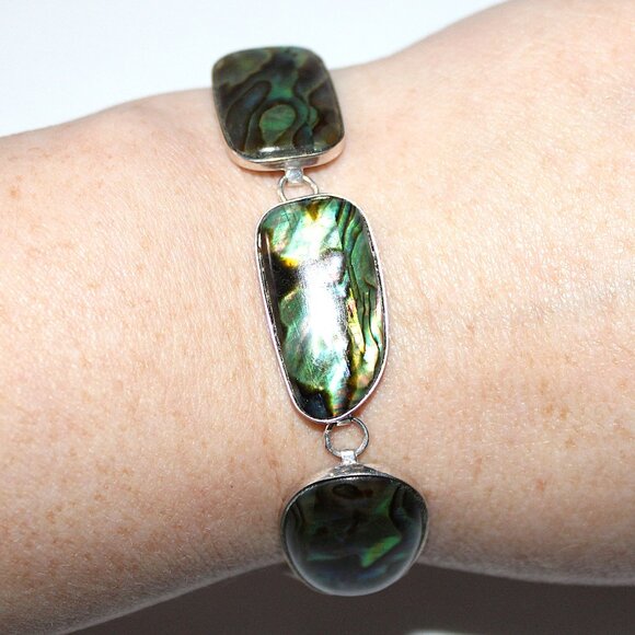 Lucas Lameth Coldwater Creek Sterling Silver Abalone Bracelet 8 Inches - Picture 4 of 5